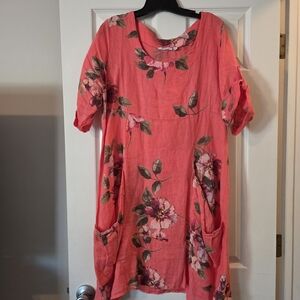 Vasna Linen Floral Pink Dress